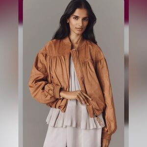 BY ANTHROPOLOGIE FAUX-SUEDE BUBBLE BOMBER JACKET